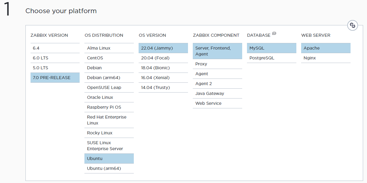 Zabbix Setup Selection